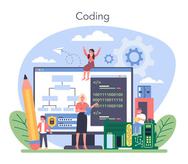 IT education concept. Student write software and create code