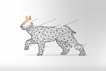 Lynx In Polygonal Style. Wild Cat Made From Lines And Dots. Abstract Art