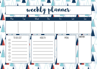 Wall Mural - Weekly planner for diary, organiser, notebook. Printable A4 planner. Vector Illustration.