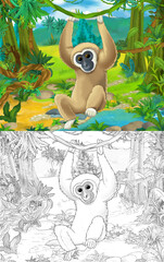 Wall Mural - Cartoon sketch scene with sketch with ape monkey animal - illustration