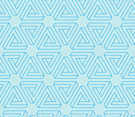 Seamless pattern penrose triangle icon. Impossible vector geometric shape object. Optical illusion illustration. Infinity 3D element