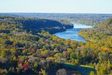 View Of The Delaware River Between Bucks County, Pennsylvania, And Hunterdon County, New Jersey, Seen From The Bowman’s Hill Tower During Foliage Season