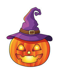 Poster - halloween pumpkin with witch hat icon