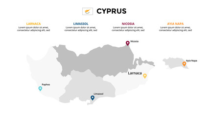 Wall Mural - Cyprus vector map infographic template. Slide presentation. Global business marketing concept. Color Europe country. World transportation geography data. 