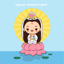 Cute Guan Yin Cartoon ,Goddess Of Merci For Chinese Culture