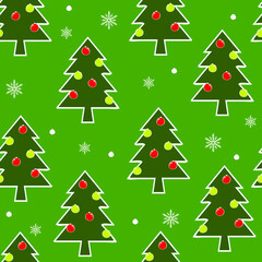 Wall Mural - Seamless vector pattern with Christmas trees on green background. Simple winter wallpaper design. Seasonal decoration fashion textile.