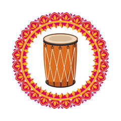 Sticker - hindu celebration drum instrument in mandala frame