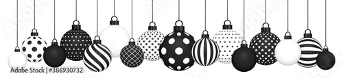 Fotografía Banner Hängende Weihnachtskugeln Muster Schwarz Und Weiß