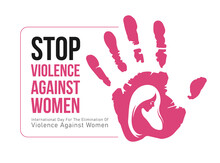 International Day For The Elimination Of Violence Against Woman Banner - Pink Woman Cry In Hand Stop Sign