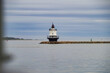 Spring Point Ledge Lighthouse at port entrance to Portland, Maine in New England