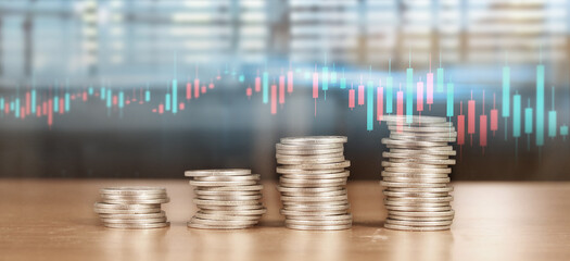 Stock market trading graph candlestick chart suitable for financial investment concept and coins