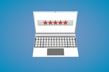 Poster - Entering a password on a laptop, protecting personal information. Cybersecurity. 3d render.