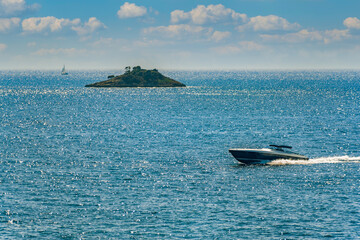 Poster - A speed boat on the sea off the coasts of Pula Croatia