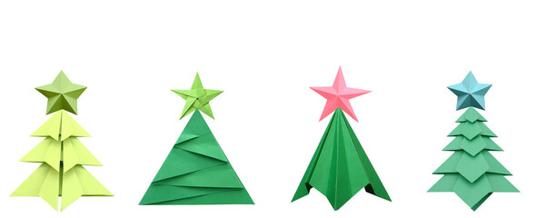 Wall Mural - A origami chirstmas tree with star on white