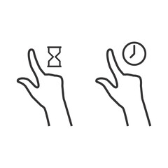 Poster - Clock and hourglass hand line icon, outline vector sign isolated on white. clock symbol. Vector Illustration.
