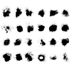 Poster - set of black splashes with splashes isolated on white background