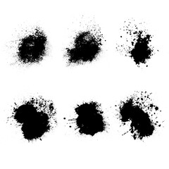 Poster - set of black splashes with splashes isolated on white background