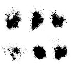 Poster - set of black splashes with splashes isolated on white background
