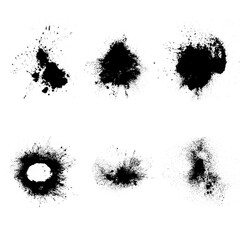 Poster - set of black splashes with splashes isolated on white background