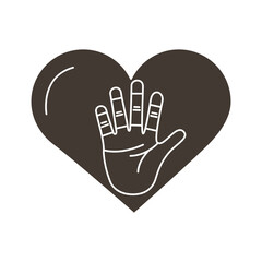 Wall Mural - heart love with hand palm symbol silhouette style icon