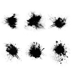 Poster - set of black splashes with splashes isolated on white background