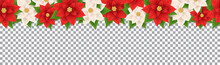 Christmas Holiday Decoration Border With Red And White Poinsettia Flower On Transparent Background, Paper Art Style