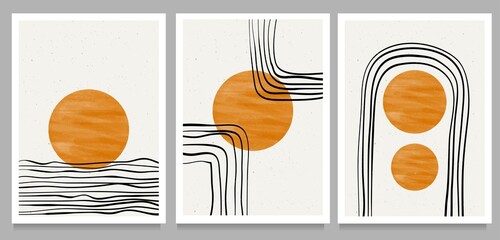 Set of abstract creative minimalist hand painted. minimalist 20s geometric design background for poster, wall decoration, postcard or brochure design. vector illustration