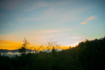 Canvas Print - hermoso paisaje de amanecer con siluetas 