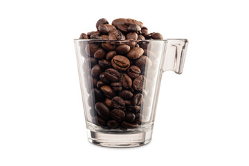 Sticker - glass cup full of coffee beans on white background