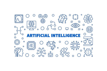Poster - artificial intelligence concept vector blue linear horizontal illustration or banner