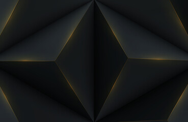 Wall Mural - Luxury black and gold abstract geometric background. Geometric 3 dimensional realistic dark elegant template