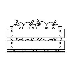 Sticker - apples in wooden basket line style icon