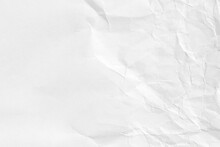 White Crumpled Paper Background, Texture Old For Web Design Screensavers. Template For Various Purposes Or Creating Packaging.