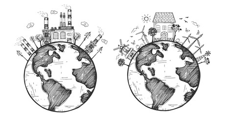 Hand drawn earth ecology icon sketch