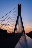 Fototapeta Mosty linowy / wiszący - Most Mazowieckiego o zmroku w Rzeszowie, Polska