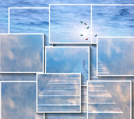Canvas Print - figure on path in serene space. 3d rendering