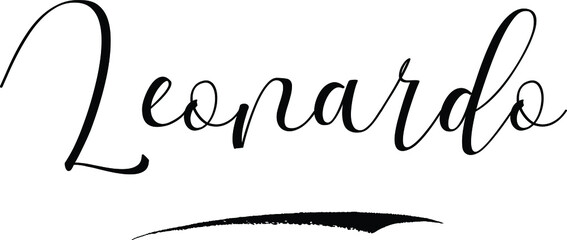 Poster -  Leonardo -Male Name Cursive Calligraphy on White Background
