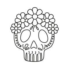 Wall Mural - traditional mexican skull head with flowers line style icon