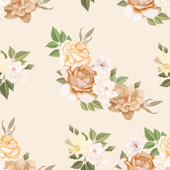 Wall Mural -  Seamless pattern beautiful flower and leaves design premium  Vector