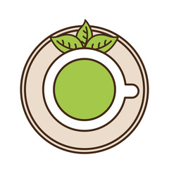 Poster - tea cup with leaves line and fill style icon vector design