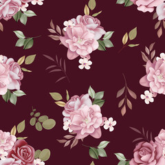 Canvas Print -  Seamless pattern beautiful flower and leaves design premium  Vector