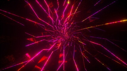 Poster - Speed of digital lights tunnel, computer generated. 3d rendering of fast moving neon lines with glowing light flare. Abstract background