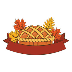 Wall Mural - thanksgiving sweet pie delicious with leafs and ribbon frame