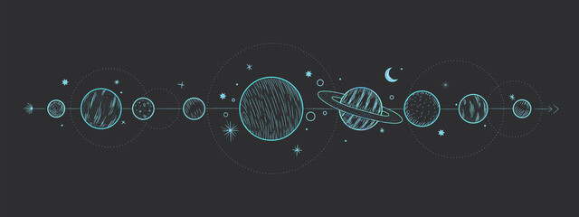 Wall Mural - Vector illustration set of moon phases. New style, holographic background, trend shimmer. Different stages of moonlight activity in vintage engraving style.