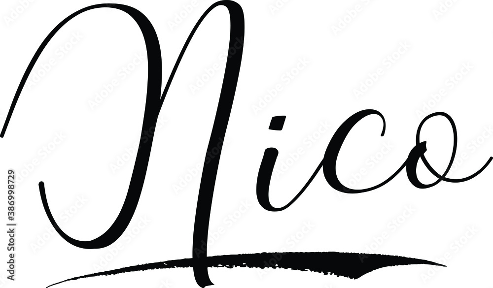 Nico -Male Name Cursive Calligraphy on White Background Stock Vector ...