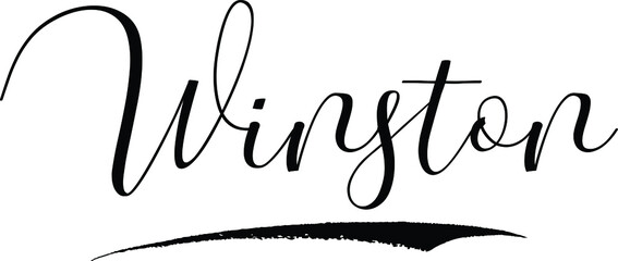 Sticker - Winston -Male Name Cursive Calligraphy on White Background