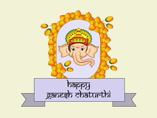 illustration of Hindu God Ganesh with happy Ganesh Chaturthi text on the occasion of Hindu Festival Ganesh Chaturthi 