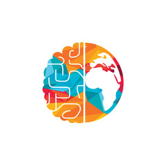 Wall Mural - World brain vector logo template. Smart world logo symbol design.	