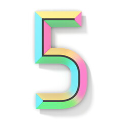 Poster - Neon color bright font Number 5 FIVE 3D