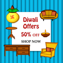 Poster - illustration of elements of hindu festival Diwali background. illustration of Hindu god Laxmi and Ganesh with Happy Diwali text on the occasion of Hindu festival Diwali celebrated in India
